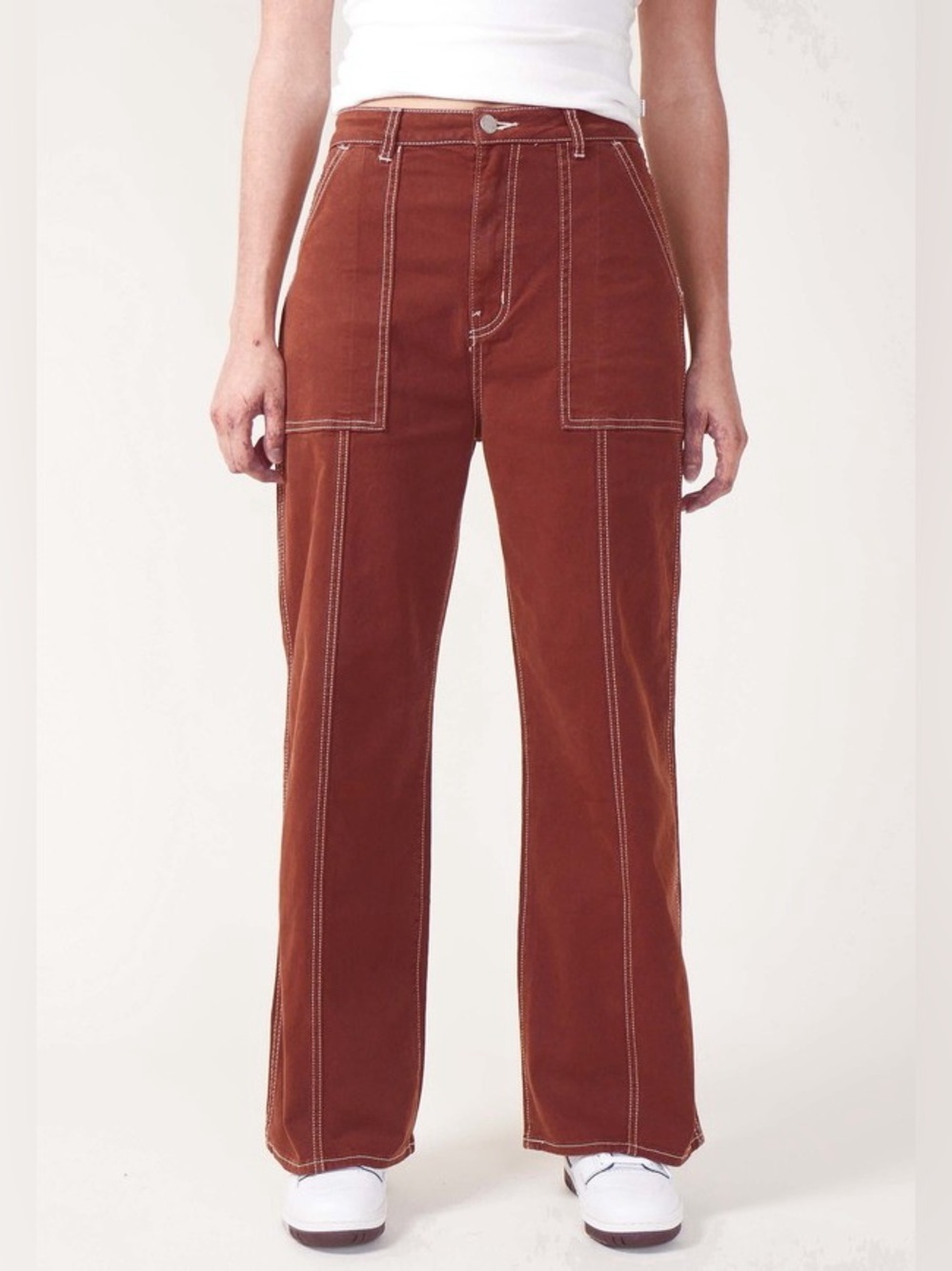 ROLLA'S Heidi Trade Jeans High-Rise Loose Straight Cargo Pants Chesnut Brown 24 - Picture 2 of 10